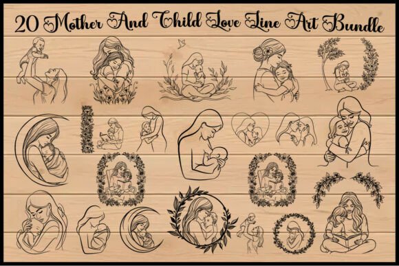 20 Mother and Child Love Line Art Bundle Review for Embroidery Projects