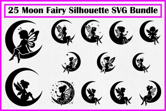 25 Moon Fairy Silhouette SVG Bundle