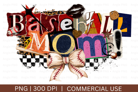 Collage Baseball Mom PNG: Graphics for Crafts & Small Business