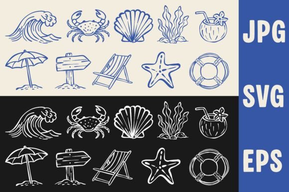 Hand Drawn Summer Beach Icon Set Graphics