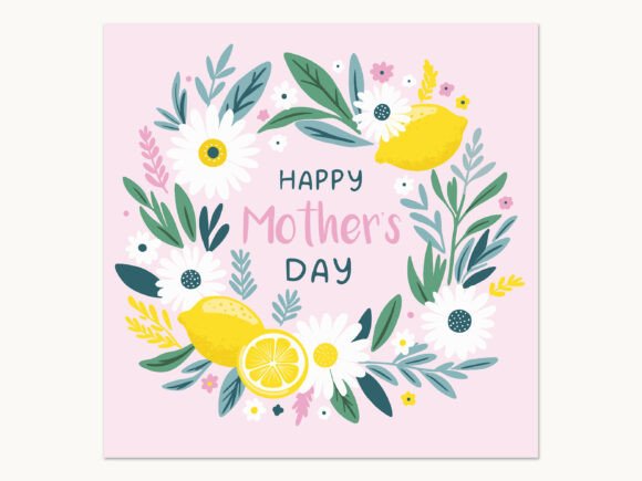 Mother’s Day Floral Lemon Wreath Card: Graphics & Illustrations