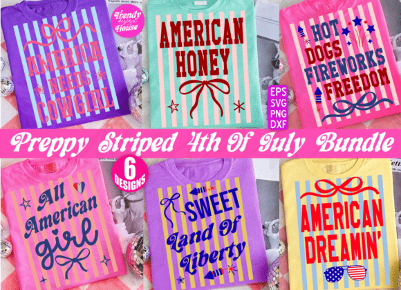 Preppy Striped 4th of July PNG Bundle: Graphics for T-Shirt Designs