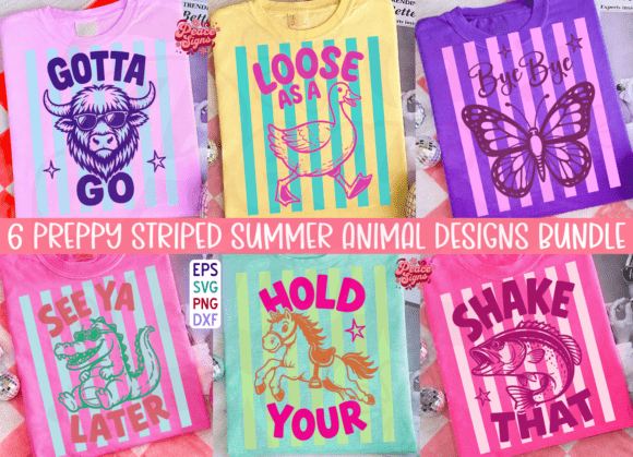Preppy Striped Summer Animal Png Bundle