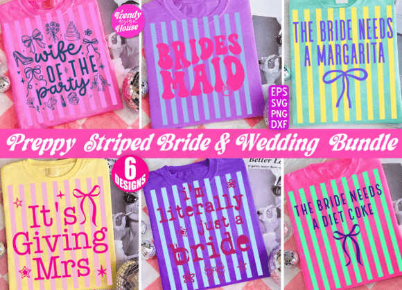 Preppy Striped Wedding Bride SVG Bundle: Graphics for T-Shirt Designs