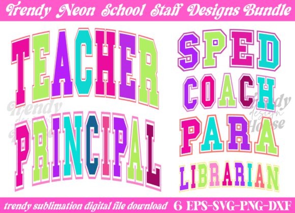 Retro Neon School Occupation PNG Bundle
