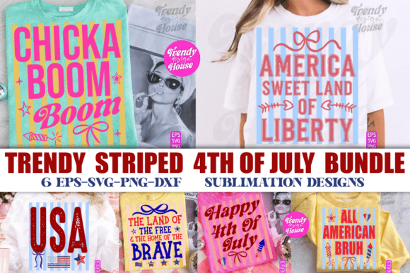 Striped Girly Patriotic PNG Bundle, USA Graphics