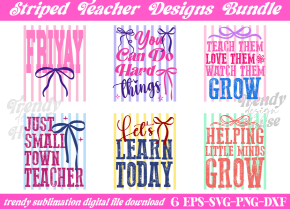 Striped Teacher PNG Bundle for T-Shirt Designs